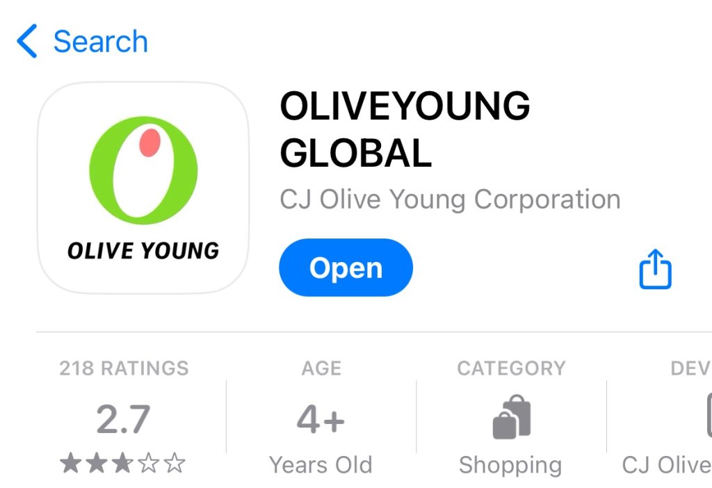 Oliveyoung global app. picture